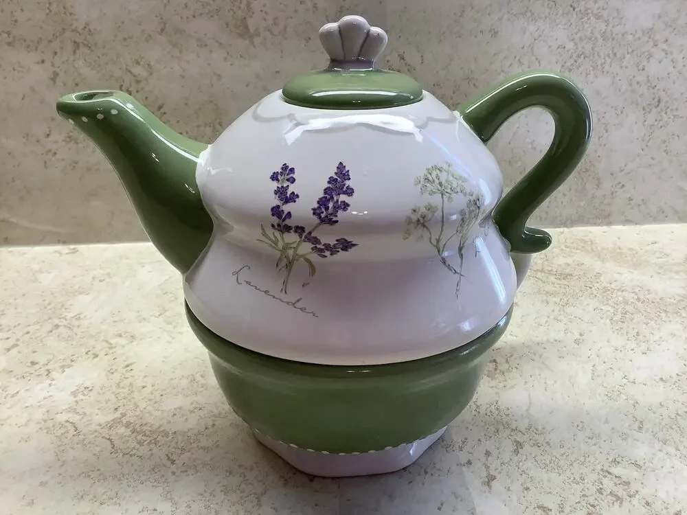 Herb Garden Tea Pot For One - Genuine Sonoma Home Goods - Floral Motif, Lavender